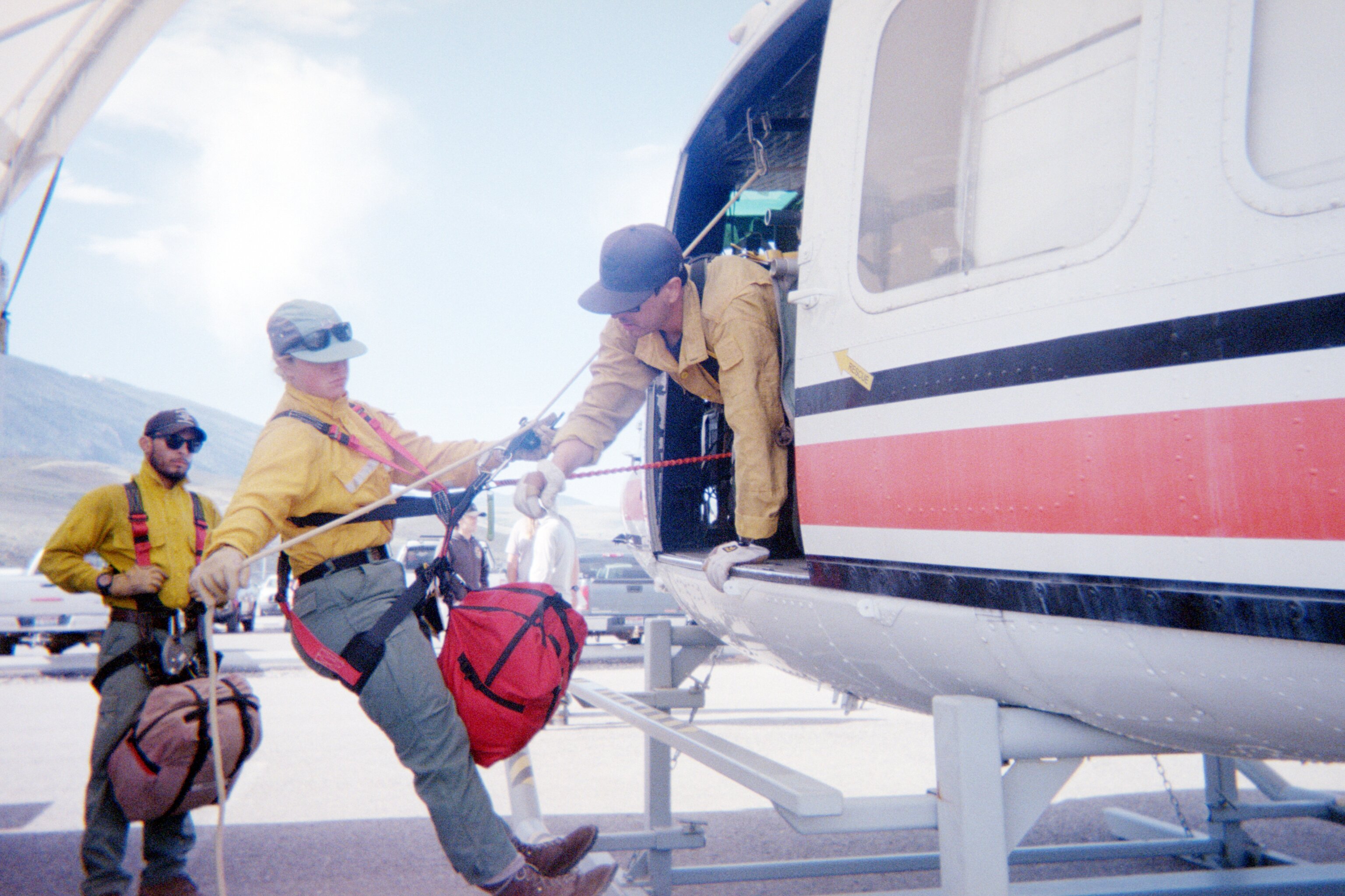 North Idaho Rappeller rookie heli-rappellers practice aircraft exit procedures at the National Rappel Academy in Salmon, Idaho.